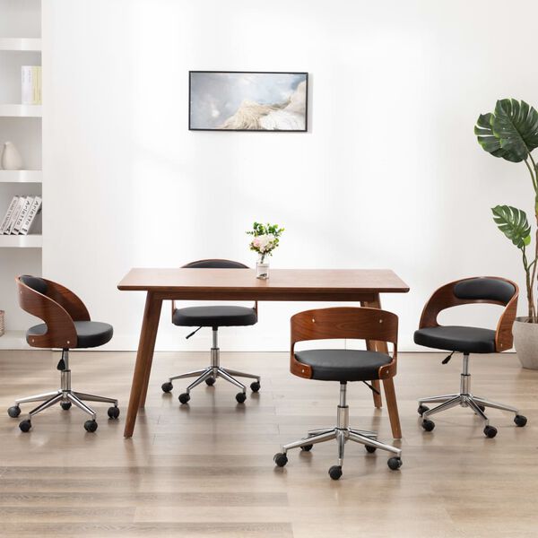 vidaXL Krzesła obrotowe, 4 szt., czarne, gięte drewno i sztuczna sk&oacute;ra