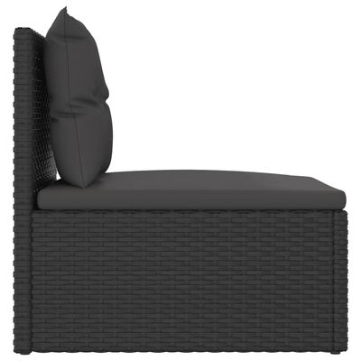 vidaXL Środkowy moduł sofy z poduszkami, czarny, polirattan