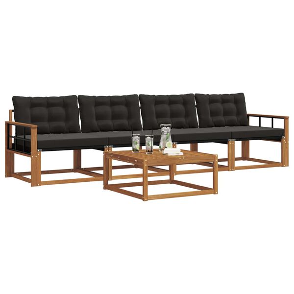 vidaXL Zestaw sof na zewnątrz z poduszką 5 pcs Naturalny i czarny