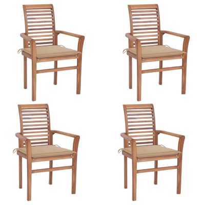 vidaXL Krzesła stołowe, 4 szt., beżowe poduszki, drewno tekowe