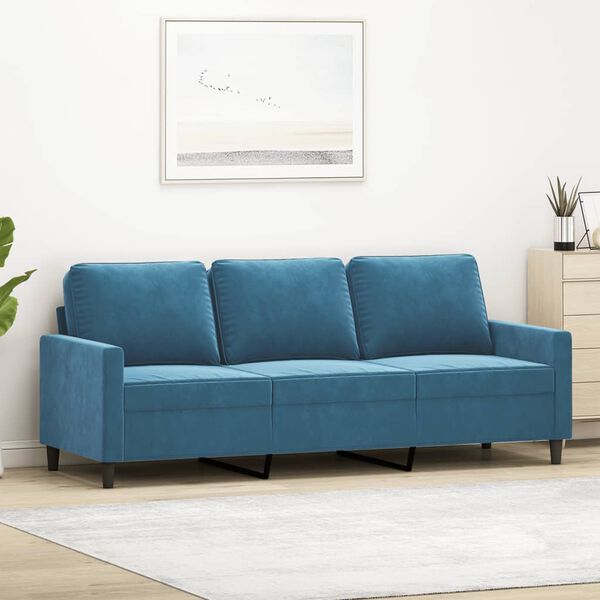 vidaXL Sofa 3-osobowa, niebieski, 180 cm, tapicerowana aksamitem