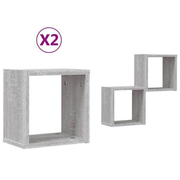 vidaXL P&oacute;łki ścienne z p&oacute;łką 2 pcs Szary Sonoma 26 x 15 x 26 cm
