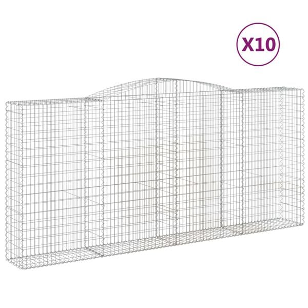 vidaXL Kosze gabionowe, 10 szt, 400x50x180/200cm, galwanizowane żelazo