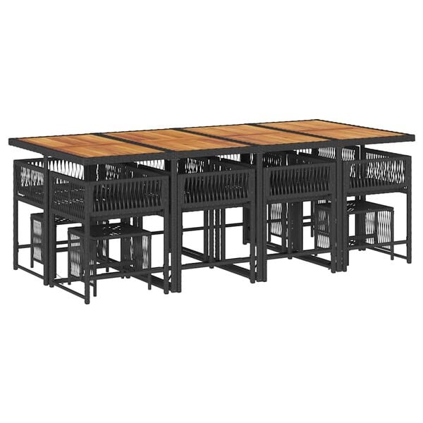 vidaXL 13-cz. zestaw mebli do ogrodu, poduszki, czarny, rattan PE