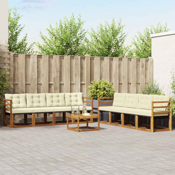 vidaXL Zestaw sof na zewnątrz z poduszką 9 pcs Naturalny i Kremowy