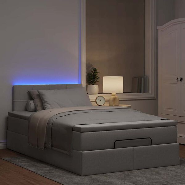 vidaXL Ł&oacute;żko otomana z materacem i LED, taupe, 120x190cm, tkanina