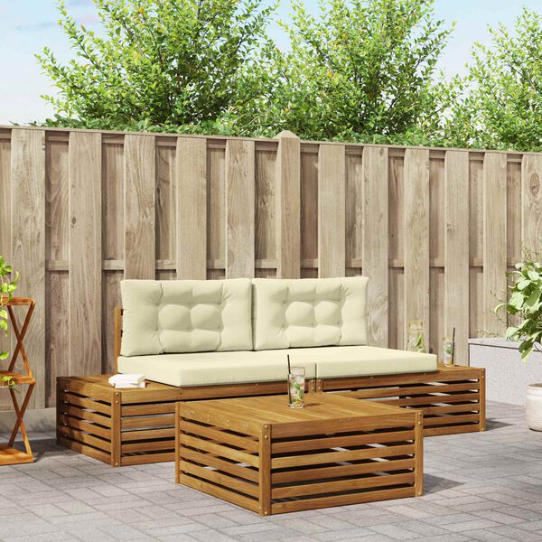 vidaXL Zestaw sof na zewnątrz z poduszką 3 Sztuka Naturalny i Kremowy