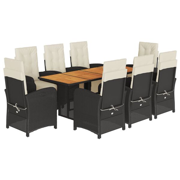 vidaXL 9-cz. zestaw mebli ogrodowych z poduszkami, czarny, rattan PE