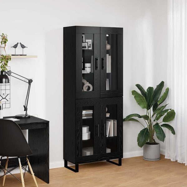 vidaXL Highboard 2 pcs Czarny Dąb Drewno inżynieryjne i szkło
