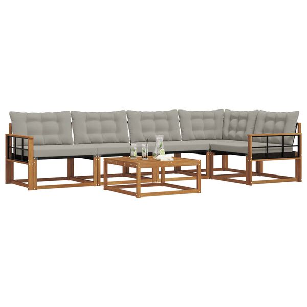 vidaXL Zestaw sof na zewnątrz z poduszką 6 pcs Naturalny i Jasny Szary