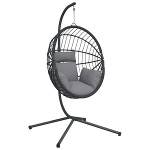 vidaXL Wiszące krzesło kokon ze stojakiem, szare, rattan i stal