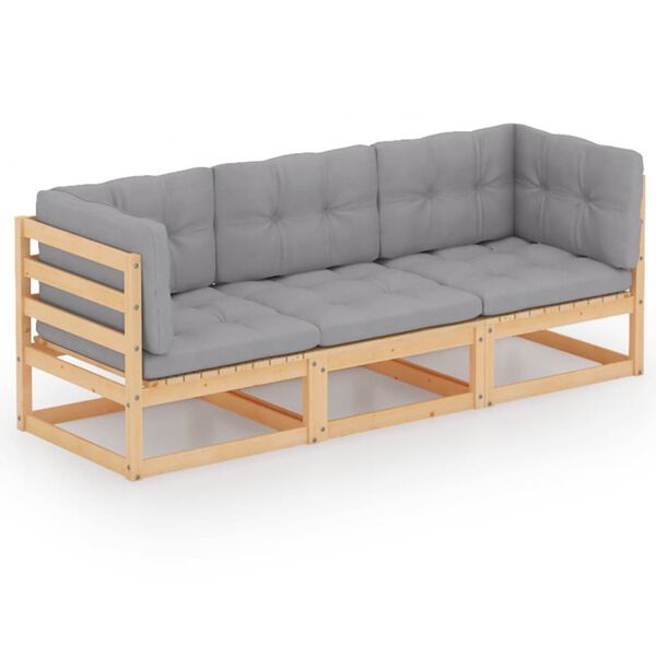 vidaXL 3-osobowa sofa ogrodowa z poduszkami, lite drewno sosnowe