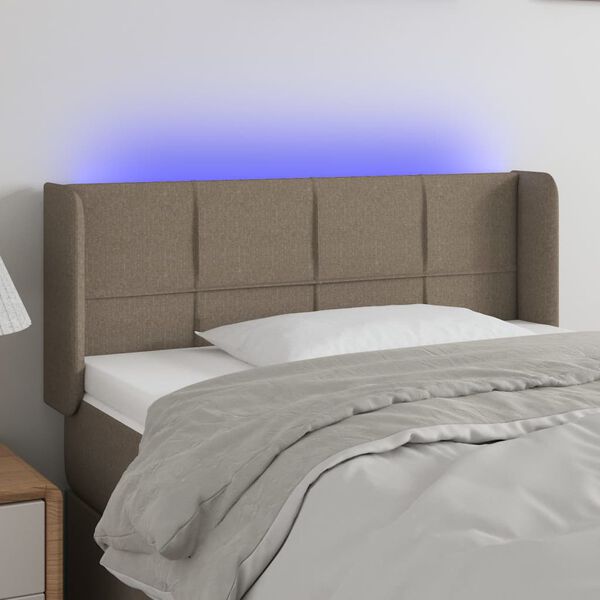 vidaXL Zagł&oacute;wek do ł&oacute;żka z LED, taupe, 83x16x78/88 cm, tkanina