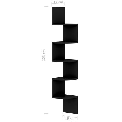 vidaXL Narożna półka ścienna, czarna, 19x19x123 cm