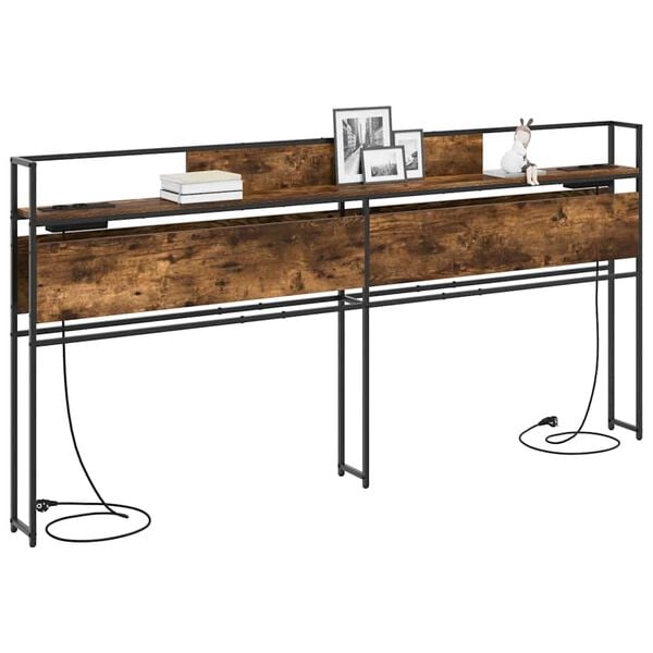 vidaXL Zagł&oacute;wek do przechowywania z p&oacute;łką Wędzony dąb 180 cm