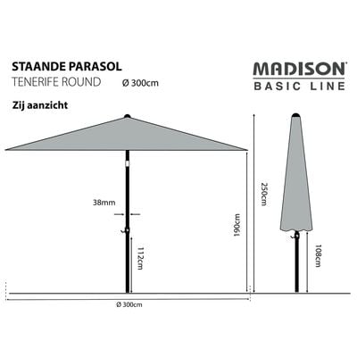 Madison Parasol Tenerife, 300 cm, okrągły, kolor taupe