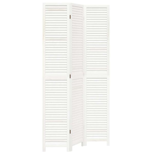 vidaXL Parawan pokojowy, 3-panelowy, biały, lite drewno paulowni