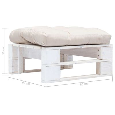 vidaXL Ogrodowy stołek z palet z piaskową poduszką, biały, drewno