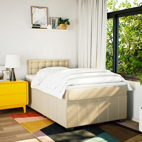 vidaXL Ł&oacute;żko kontynentalne z materacem, kremowe, 120x190 cm, tkanina