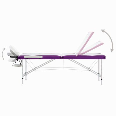 vidaXL Składany stół do masażu, 3-strefy, aluminiowy, biało-fioletowy