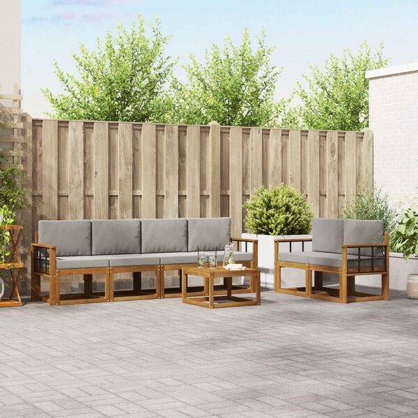 vidaXL Zestaw sof na zewnątrz z poduszką 7 pcs Naturalny i Jasny Szary