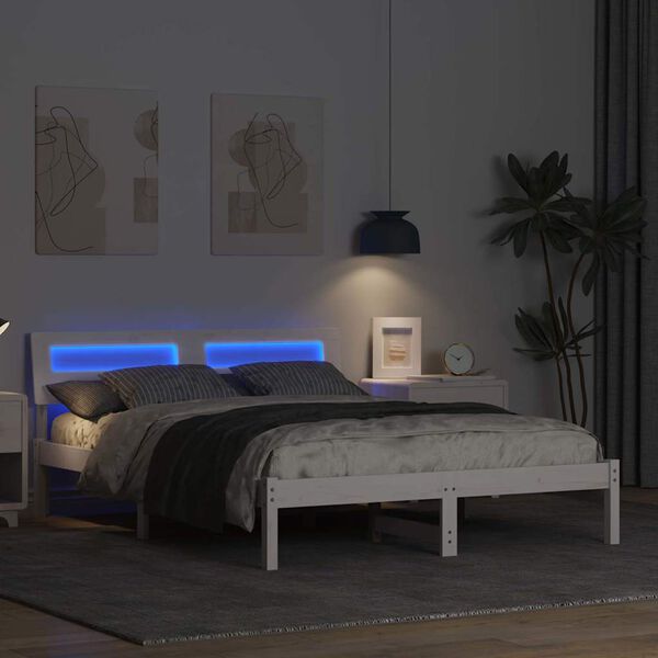 vidaXL Ramka ł&oacute;żka Z zagł&oacute;wkiem Biały 135 x 190 cm Lite drewno sosnowe