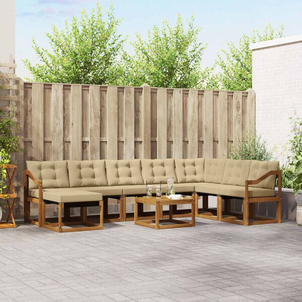 vidaXL Zestaw sof na zewnątrz z poduszką 9 pcs Naturalny i Beżowy