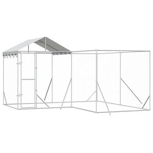 vidaXL Kojec dla psa, z dachem, srebrny, 4x4x2,5 m, stal galwanizowana