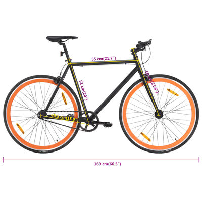 vidaXL Rower single speed, czarno-pomarańczowy, 700c, 51 cm