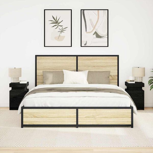 vidaXL Szafka Nocna z szufladą 2 pcs Czarny Dąb 35 x 39 x 55 cm