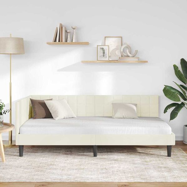 vidaXL Rama ł&oacute;żka narożnego Kremowy 90 cm x 190 cm Aksamit