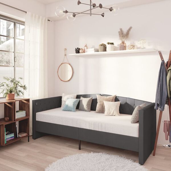 vidaXL Ł&oacute;żko dzienne z materacem i USB, ciemnoszary aksamit, 90x200 cm