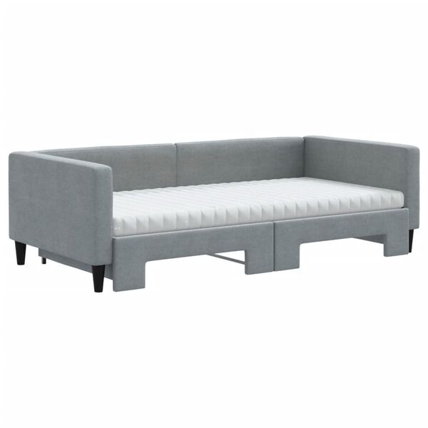 vidaXL Sofa rozsuwana z materacami, jasnoszara, 100x200 cm, tkanina