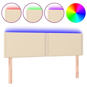 vidaXL Zagł&oacute;wek do ł&oacute;żka z LED, kremowy, 144x5x78/88 cm, tkanina