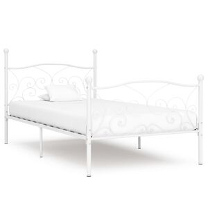 vidaXL Rama ł&oacute;żka ze stelażem z listw, biała, metalowa, 90 x 200 cm