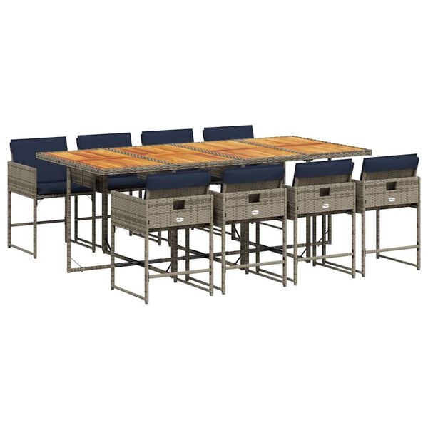 vidaXL 9-cz. zestaw mebli ogrodowych z poduszkami, szary, rattan PE