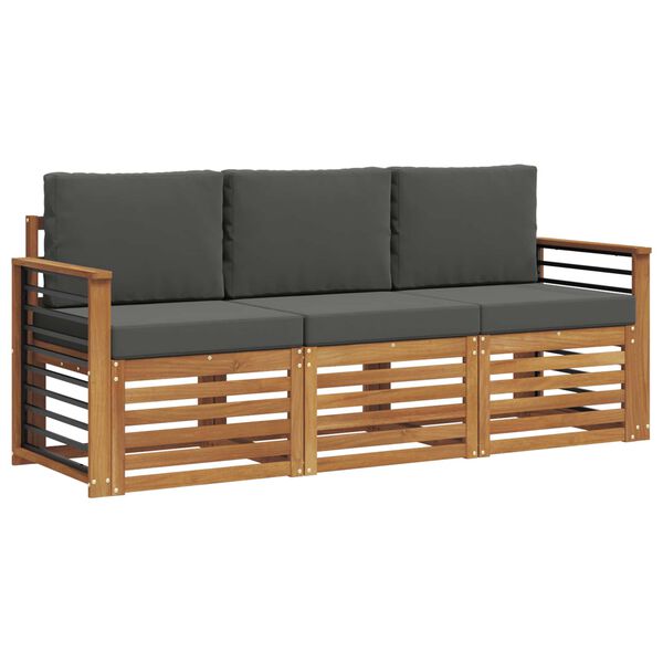 vidaXL Zestawy sof 3 pcs Naturalny i Antracytowy Lite Drewno Akacji