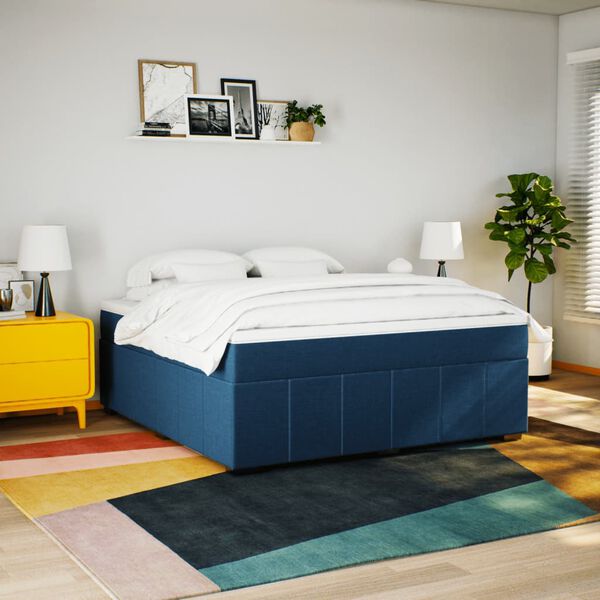 vidaXL Ł&oacute;żko kontynentalne z materacem, niebieskie, tkanina, 180x200cm