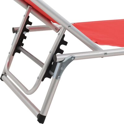 vidaXL Składany leżak z daszkiem, aluminium i textilene, czerwony
