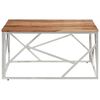 vidaXL Stolik kawowy, srebrny, stal nierdzewna i lite drewno akacjowe