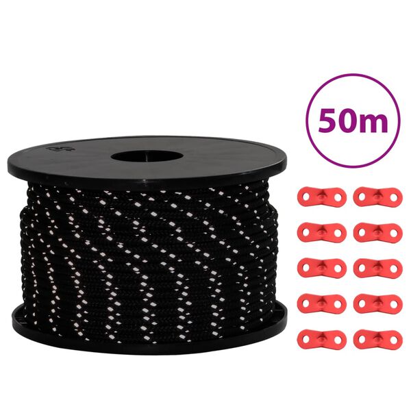 vidaXL Linka namiotowa z napinaczami, elementy odblaskowe, 50 m, 5 mm