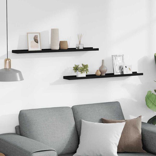 vidaXL P&oacute;łki ścienne na zdjęcia, 2 szt., czarne, 80x9x3 cm, MDF