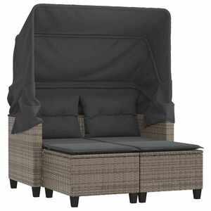 vidaXL 2-os. sofa ogrodowa z daszkiem i podn&oacute;żkami, szara, rattan PE