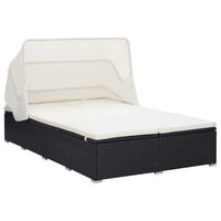vidaXL 2-osobowy leżak z poduszką, polirattan, czarny