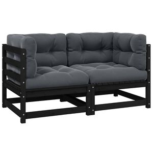 vidaXL 2-osobowa sofa ogrodowa z poduszkami, czarna, drewno sosnowe