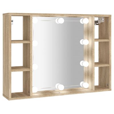 vidaXL Szafka z lustrem i oświetleniem LED, dąb sonoma, 76x15x55 cm