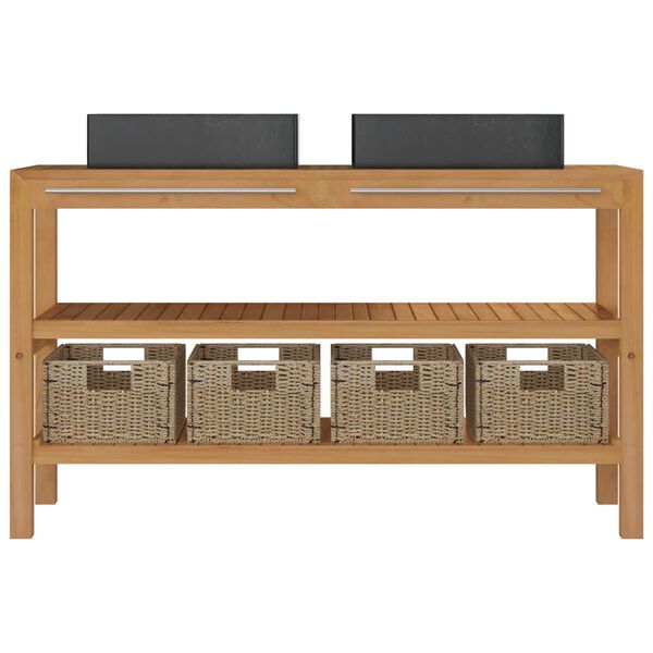 vidaXL Szafka łazienkowa z 2 umywalkami, drewno tekowe, czarny marmur