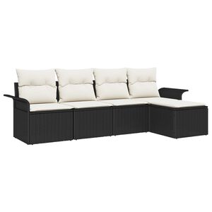 vidaXL Sofa na zewnątrz z poduszką 5 pcs Czarny polirattan