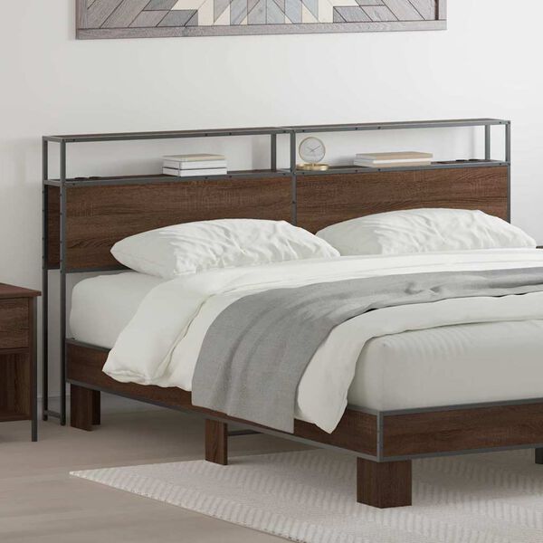 vidaXL Zagł&oacute;wek do przechowywania z p&oacute;łką Brązowy dąb 200 cm