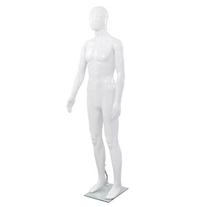 vidaXL Manekin męski ze szklaną podstawą, biały, błyszczący, 185 cm